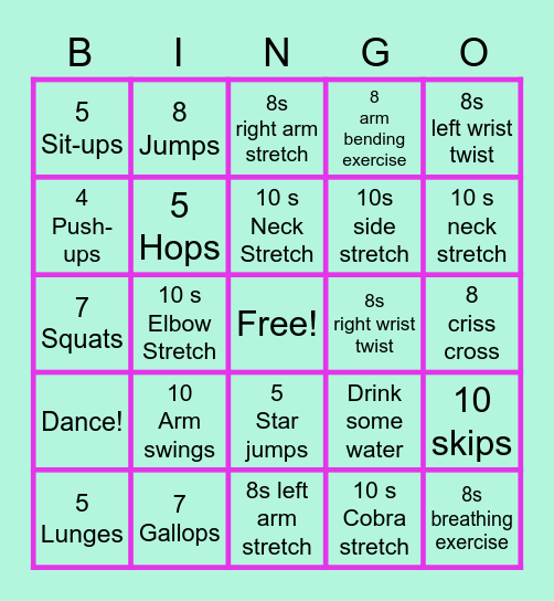 P.E. Bingo! Bingo Card