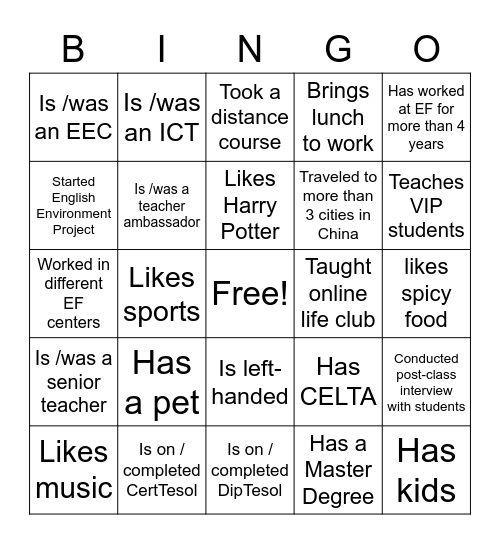 Star Teachers Forum Bingo Card