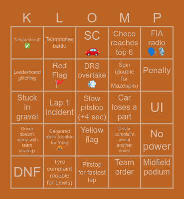 Dutch GP 2021 🇳🇱 Bingo Card