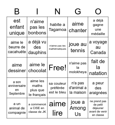 Je Connais Mes Camarades Bingo Card
