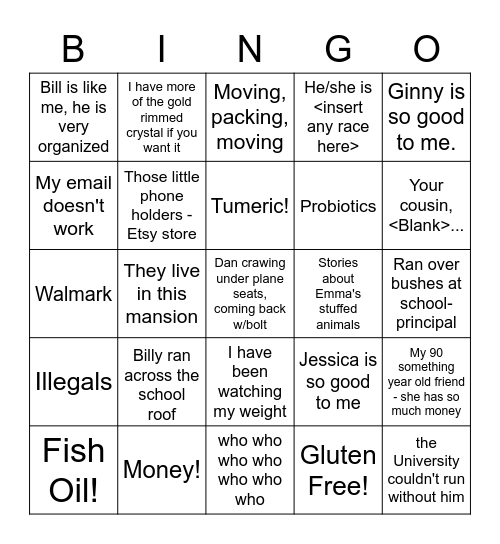 Webster Bingo Card