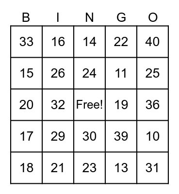 Math Facts - Addition Bingo Card