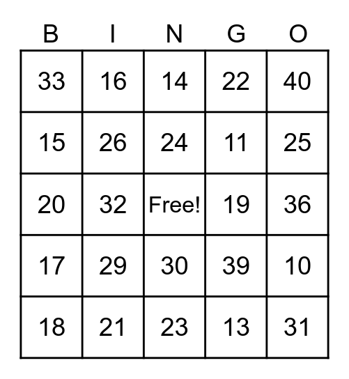 Math Facts - Addition Bingo Card