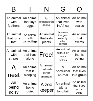 Zoo BINGO Card