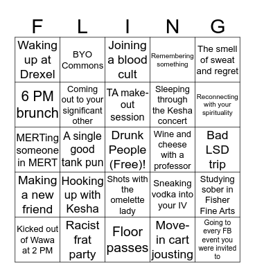 Spring Fling Bingo Card