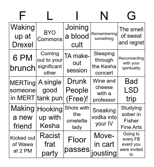 Spring Fling Bingo Card