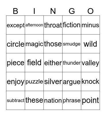Sight Words III Bingo Card