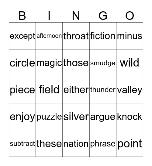 Sight Words III Bingo Card