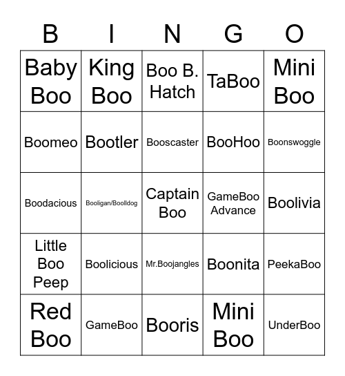 Lottie ROUND 1 (Boo's) Bingo Card