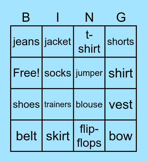 What are you wearing ? Bingo Card
