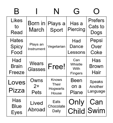 Getting to Know You Bingo Card