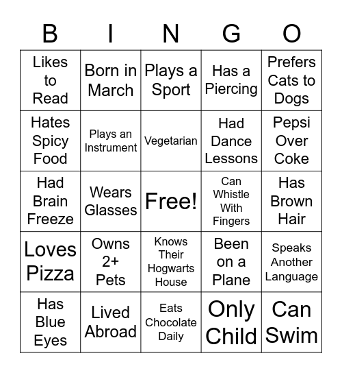 Getting to Know You Bingo Card