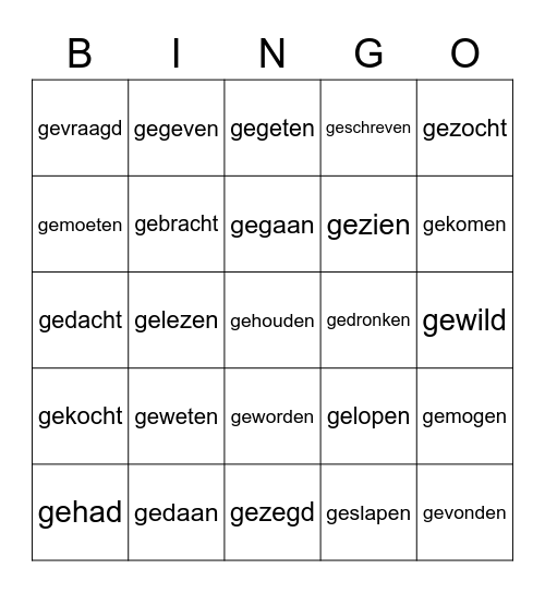 werkwoorden vvt Bingo Card