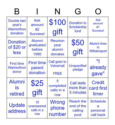 WARRIORTHON BINGO Card