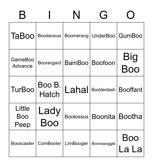 Mark ROUND 1 (Boo's) Bingo Card