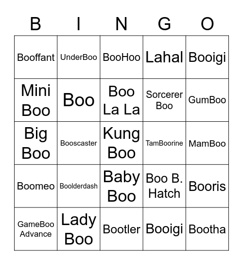 Pyron ROUND 1 (Boo's) Bingo Card