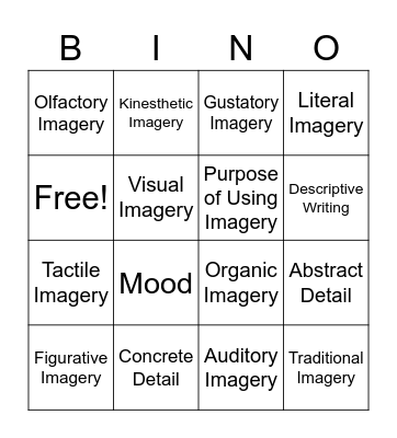 Imagery and Detail Bingo Card