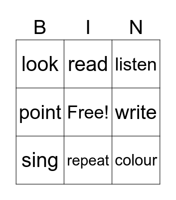Classroom language Bingo Card