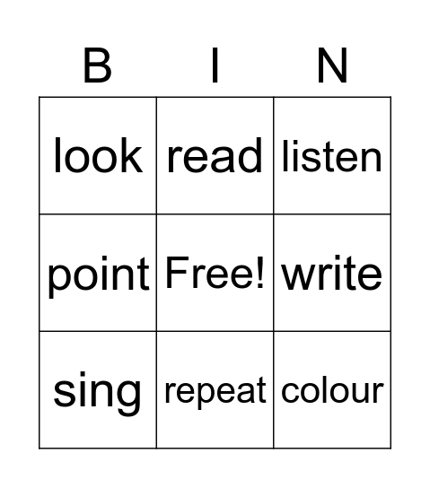 Classroom language Bingo Card