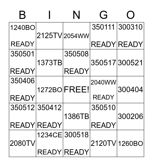 BONUS BINGO!!! Bingo Card