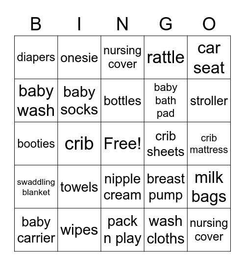 baby shower Bingo Card