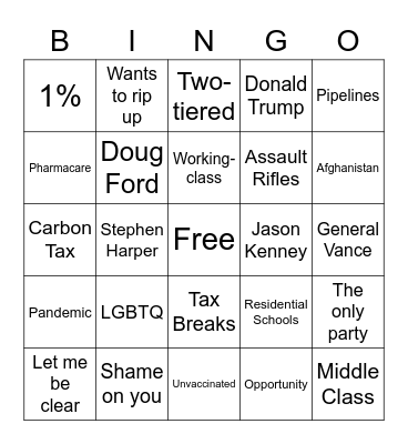 2021 Election Debate Bingo Card