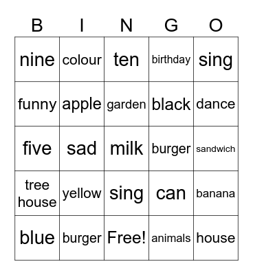 2 класс, вариант 1 Bingo Card