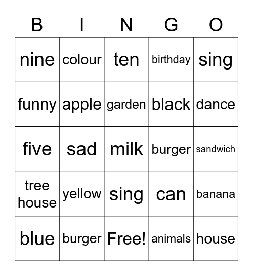 2 класс, вариант 1 Bingo Card