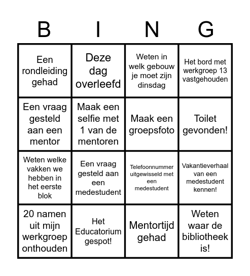 Werkgroep 13 BINGO! Bingo Card