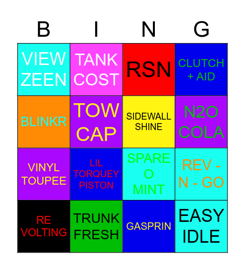 Piston cup Bingo Card