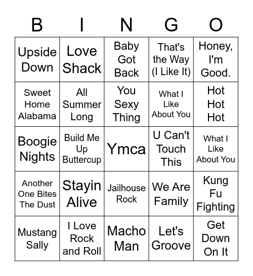 Songs That Will Make You Move Bingo Card