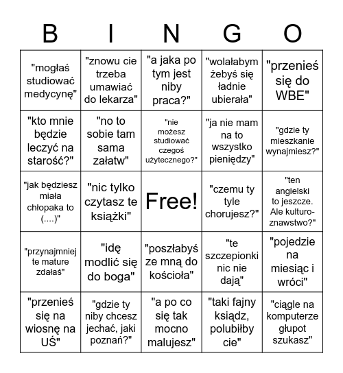 Twoja Stara Cię Wspiera Bingo Card