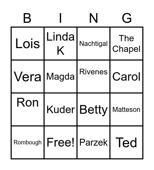 The Chapel Small Group Bingo Card