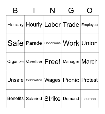 Labor Day Bingo Card