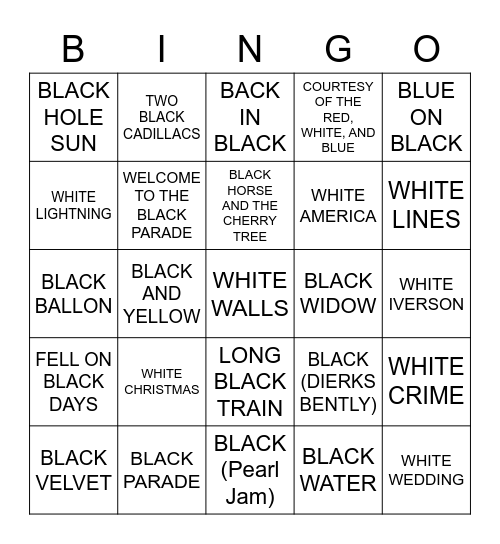 BLACK OR WHITE Bingo Card