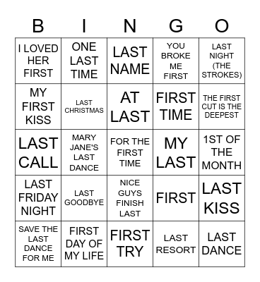 FIRST OR LAST Bingo Card