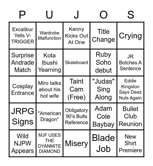 Pujoshi Crew All Out Bingo Card