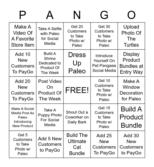 Pet Pangaea Employee PANGO Bingo Card