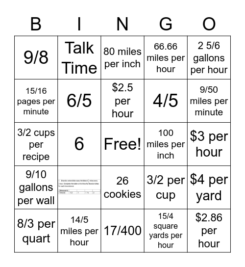 Unit Rate Bingo! Bingo Card