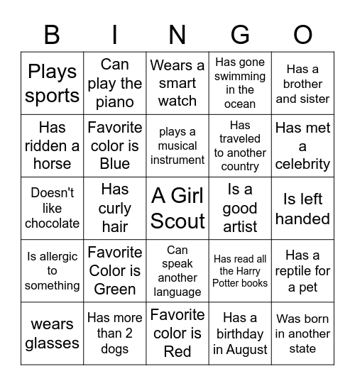 Girl Scout Bingo Card