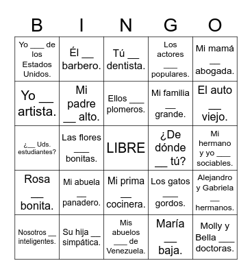 SER Bingo Card