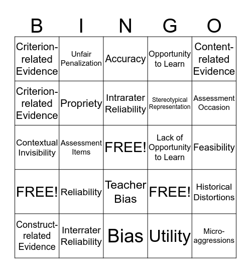 Unit 3 Bingo Bingo Card