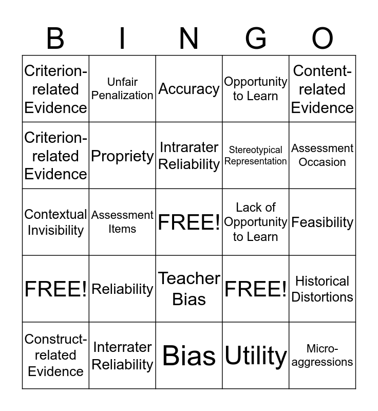 Unit 3 Bingo Bingo Card