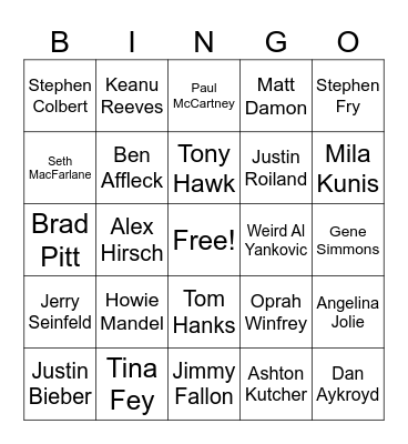 Disgraced Celebrity Bingo Card