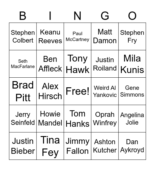 Disgraced Celebrity Bingo Card