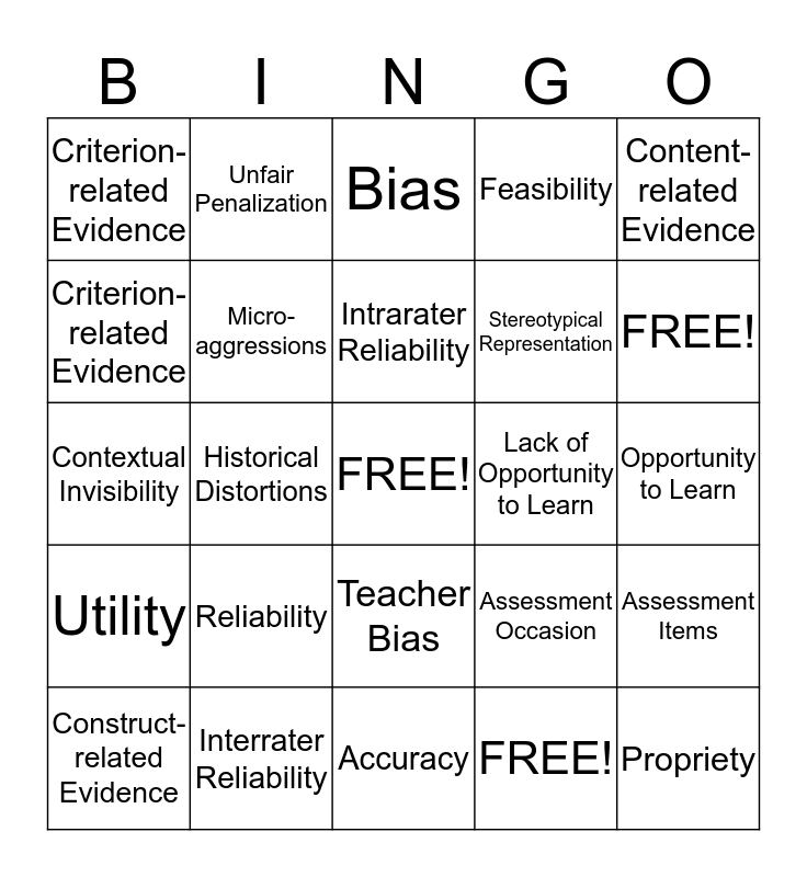 Unit 3 Bingo Bingo Card