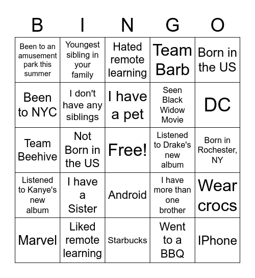 Get to Know You Bingo Card