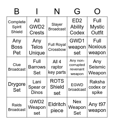 Dakiny Bingo Card Bingo Card