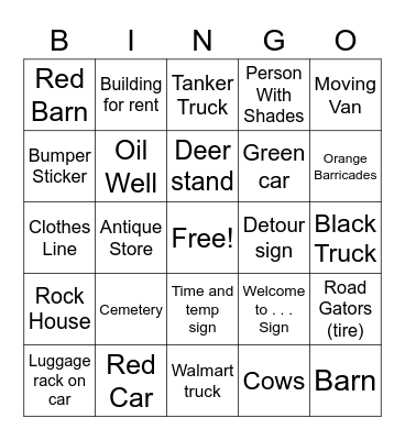 ROAD TRIP 2021 Bingo Card