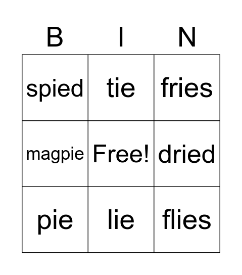 'ie' bingo Card